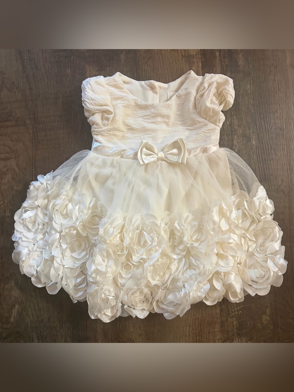 Ivory Floral Tulle Party Dress for Girls with Satin Bow 6-9 months